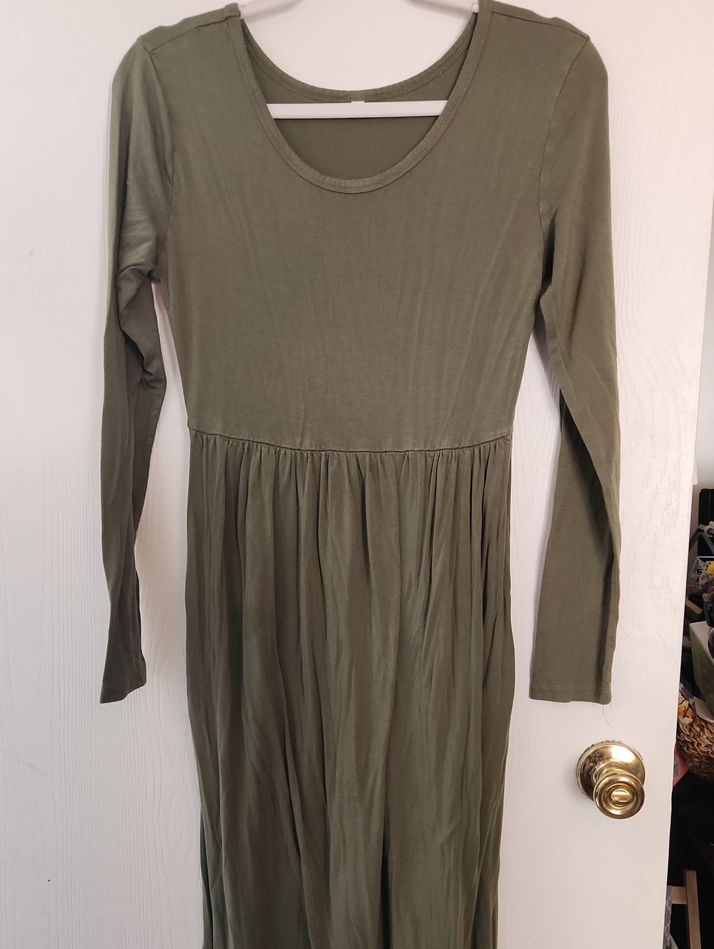 Long Sleeve Olive Green Women's Midi Dress